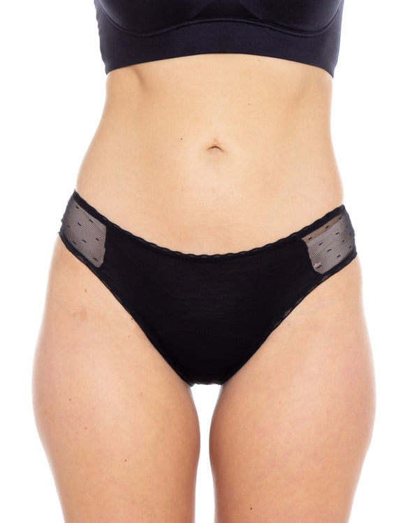 rhonda shear Lace Trim Leakproof Bikini with Sheer Side Panels - Moderate Hold