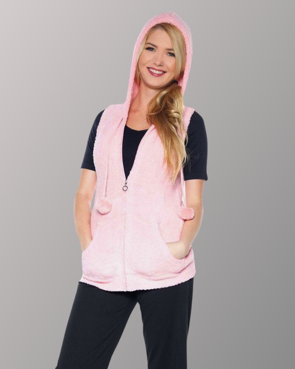 rhonda shear Marshmallow Zip Front Vest with Hood - FINAL SALE