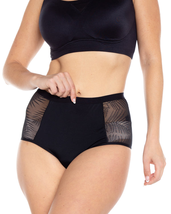 Rhonda Shear Palm Sheer Side Panel Leakproof High Waist Brief - Moderate Hold