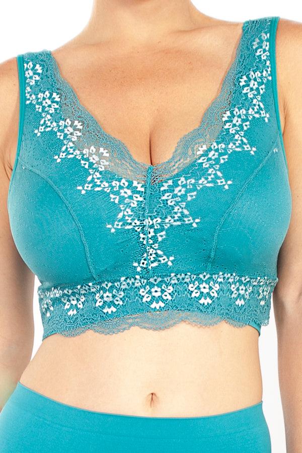 rhonda shear V Neck Seamless Bra with Lace Overlay - Final Sale