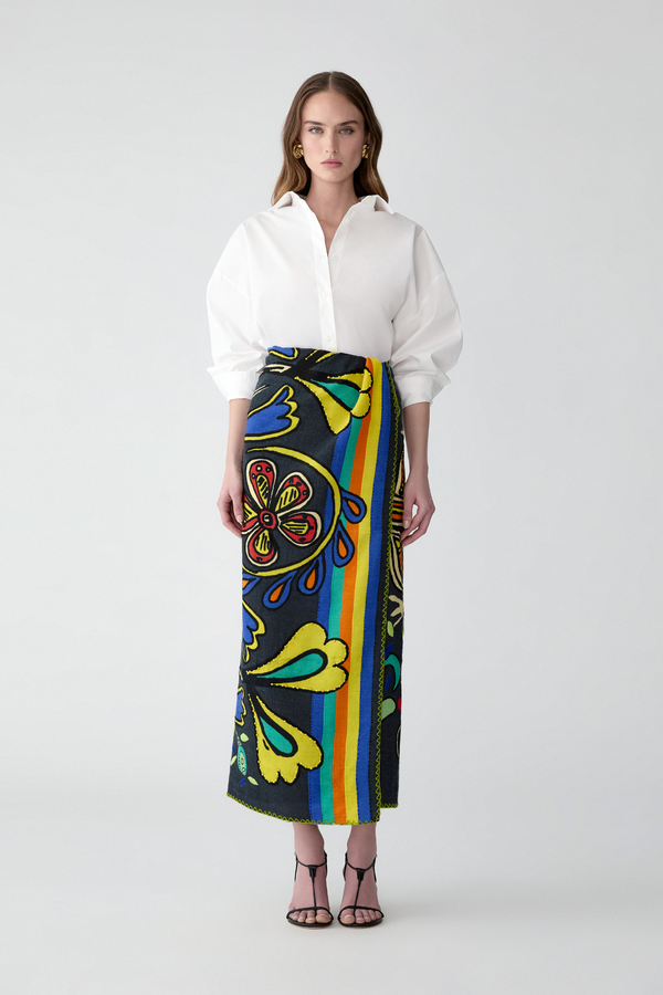 Rianna Nina CAROLINA HERRERA X RIANNA + NINA Embroidered Wool Scarf Black