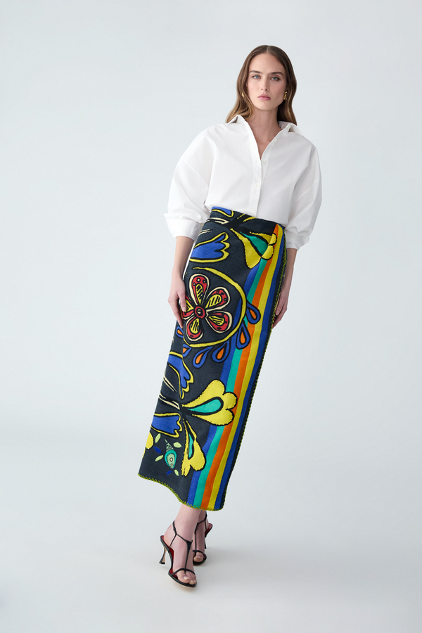 Rianna Nina CAROLINA HERRERA X RIANNA + NINA Embroidered Wool Scarf Black