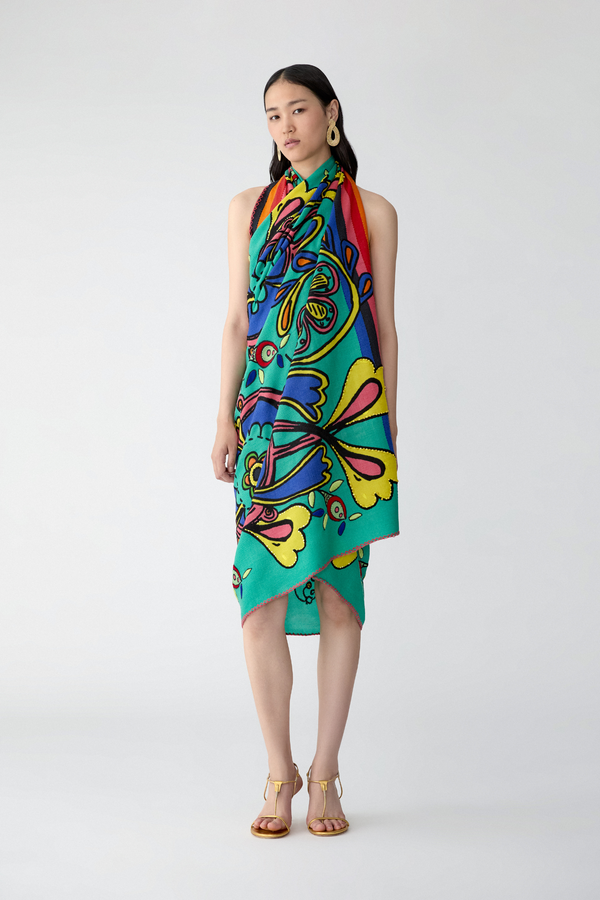 Rianna Nina CAROLINA HERRERA X RIANNA + NINA Embroidered Wool Scarf Turquoise