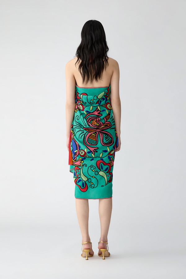 Rianna Nina CAROLINA HERRERA X RIANNA + NINA Embroidered Wool Scarf Turquoise