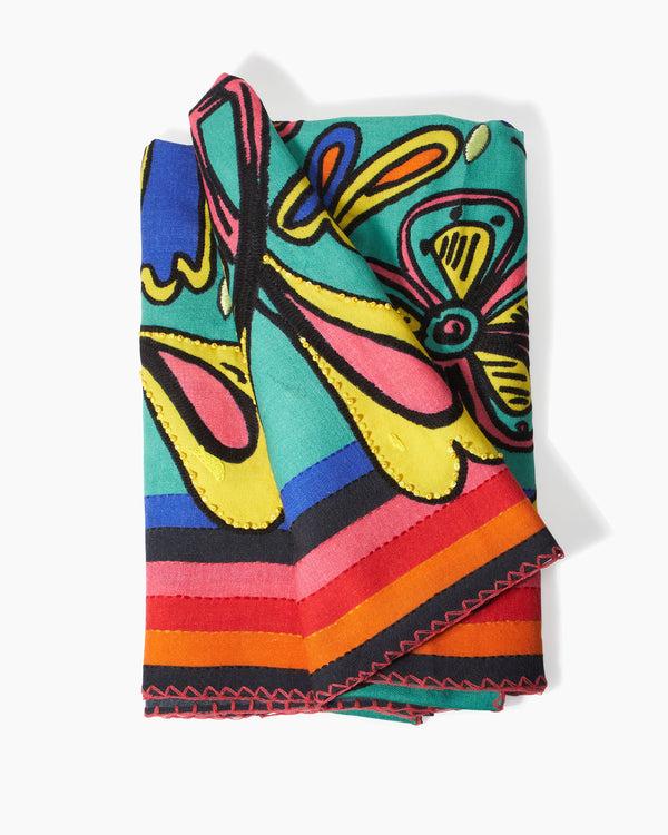 rianna nina CAROLINA HERRERA x RIANNA + NINA Embroidered Wool Scarf Turquoise
