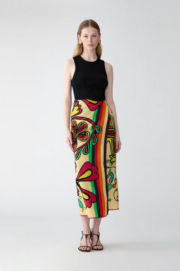 Rianna Nina CAROLINA HERRERA X RIANNA + NINA Embroidered Wool Scarf Daffodil