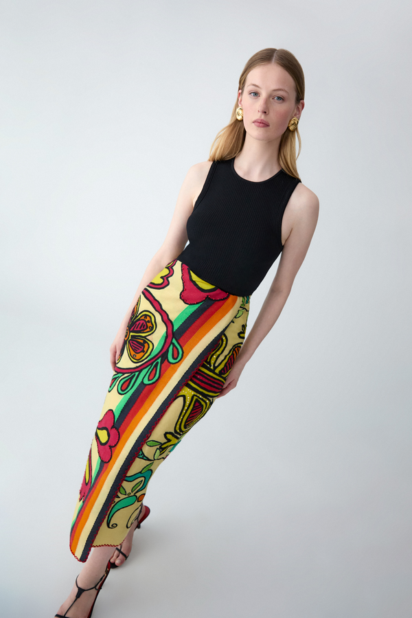 Rianna Nina CAROLINA HERRERA X RIANNA + NINA Embroidered Wool Scarf Daffodil