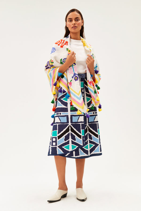 rianna nina Kilimi Embroidered Linen Scarf Square