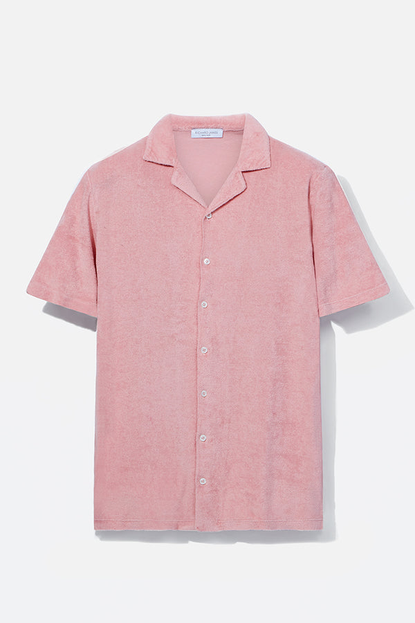 Richard James Camp Collar Shirt – Dusty Pink Cotton Towelling