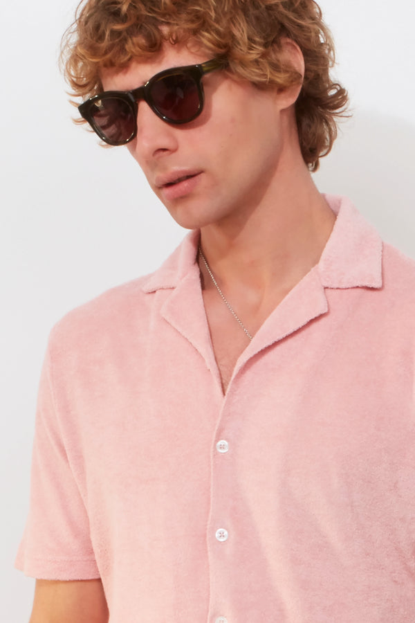 Richard James Camp Collar Shirt – Dusty Pink Cotton Towelling