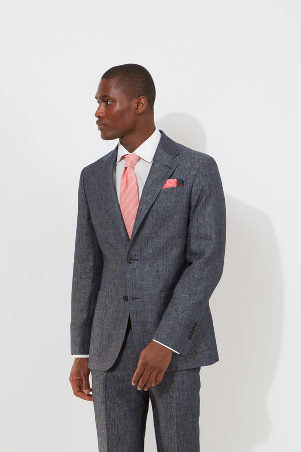 richard james Chapman Jacket – Denim Blue Linen & Cotton Blend