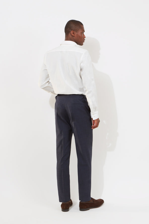 Richard James Chapman Trousers – Navy Prince Of Wales Check Seersucker