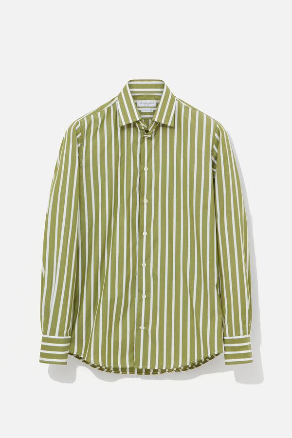 richard james Contemporary Shirt – Avocado & White Ribbon Stripe