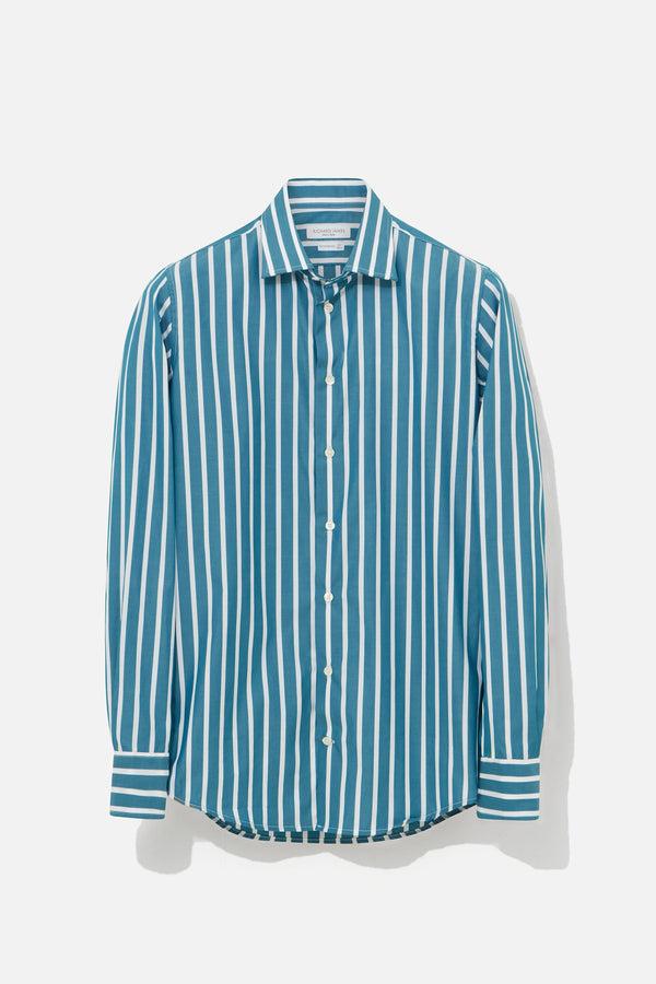 richard james Contemporary Shirt – Petrol & White Ribbon Stripe