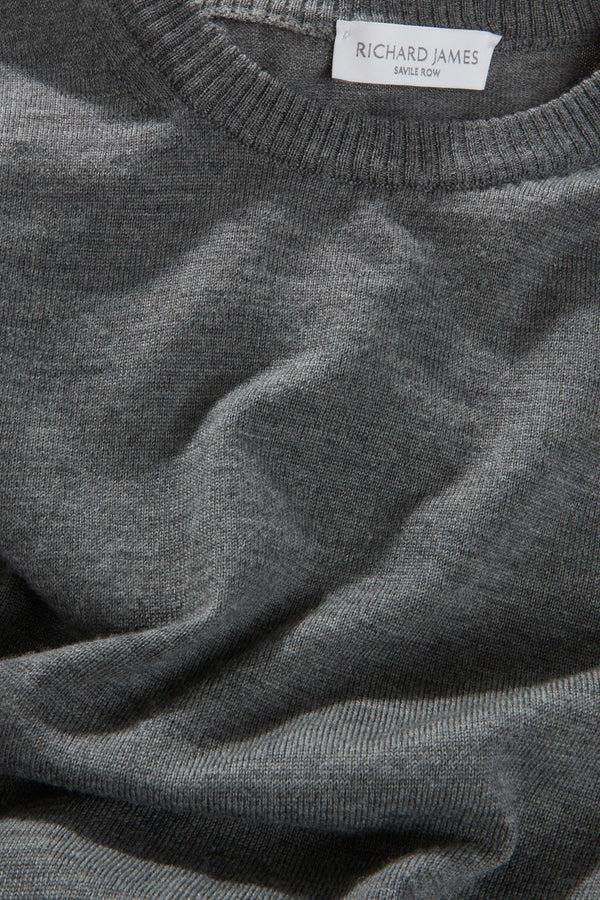 Richard James Crew Neck – Grey Melange Fine Gauge Merino
