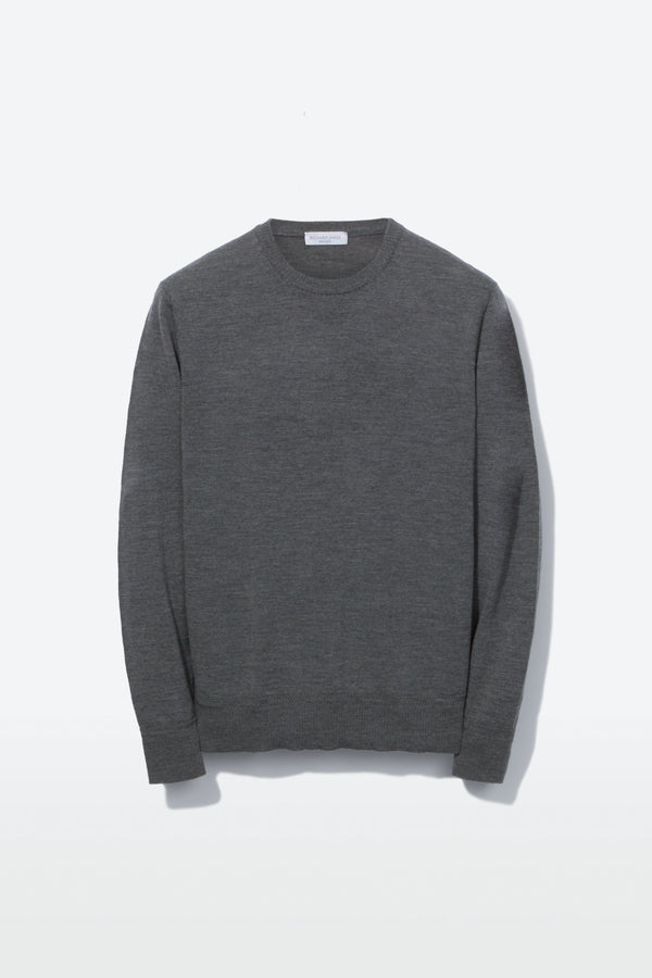 richard james Crew Neck – Grey Melange Fine Gauge Merino