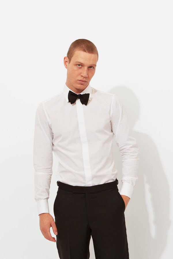 richard james Fly Front Double Cuff Poplin Cotton Shirt