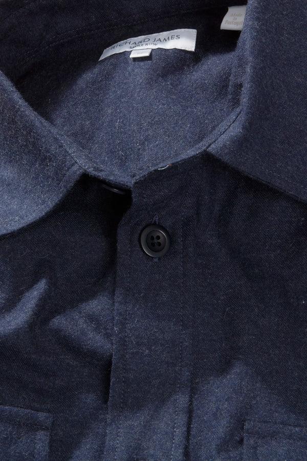 Richard James Overshirt – Navy Cotton & Cashmere Flannel