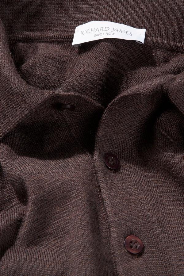 Richard James Polo – Dark Coffee Fine Gauge Merino Wool