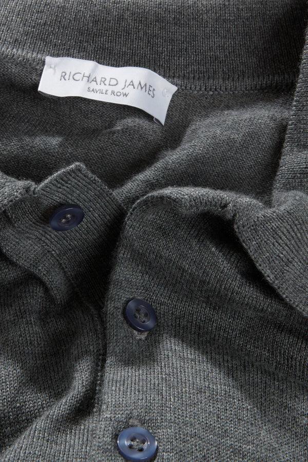 Richard James Polo – Grey Melange Fine Gauge Merino Wool