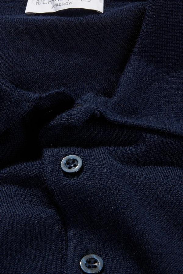 Richard James Polo – Navy Melange Fine Gauge Merino Wool