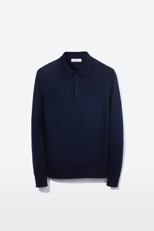 richard james Polo – Navy Melange Fine Gauge Merino Wool