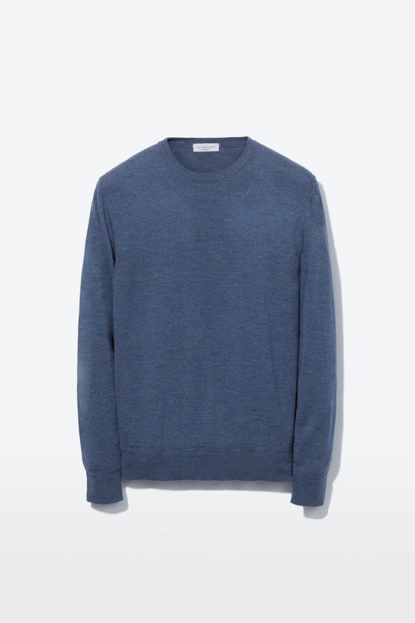 richard james Crew Neck – Blue Fine Gauge Merino
