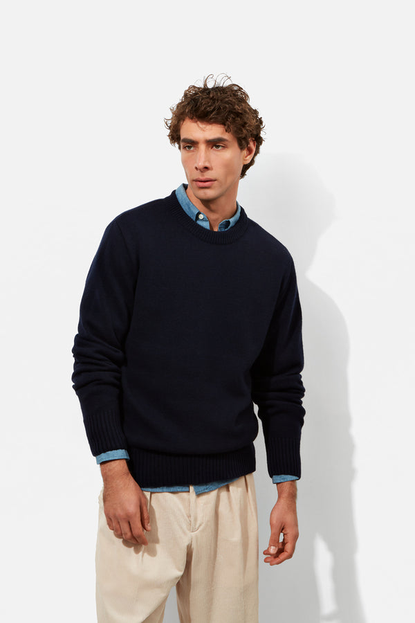 Richard James Crew Neck - Dark Navy Wool & Cashmere