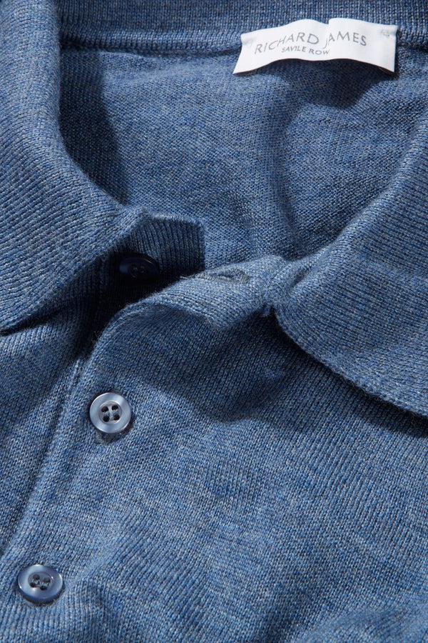 Richard James Polo – Blue Fine Gauge Merino Wool