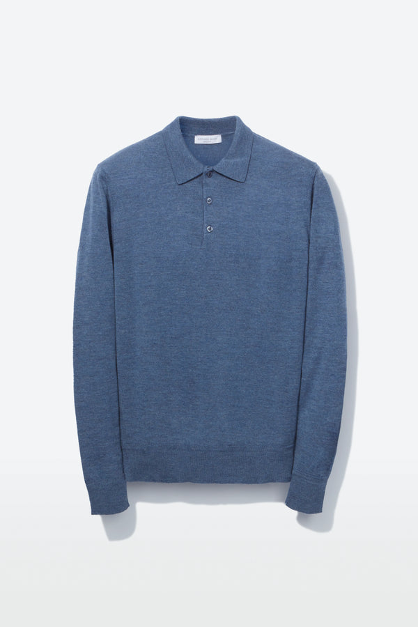 richard james Polo – Blue Fine Gauge Merino Wool