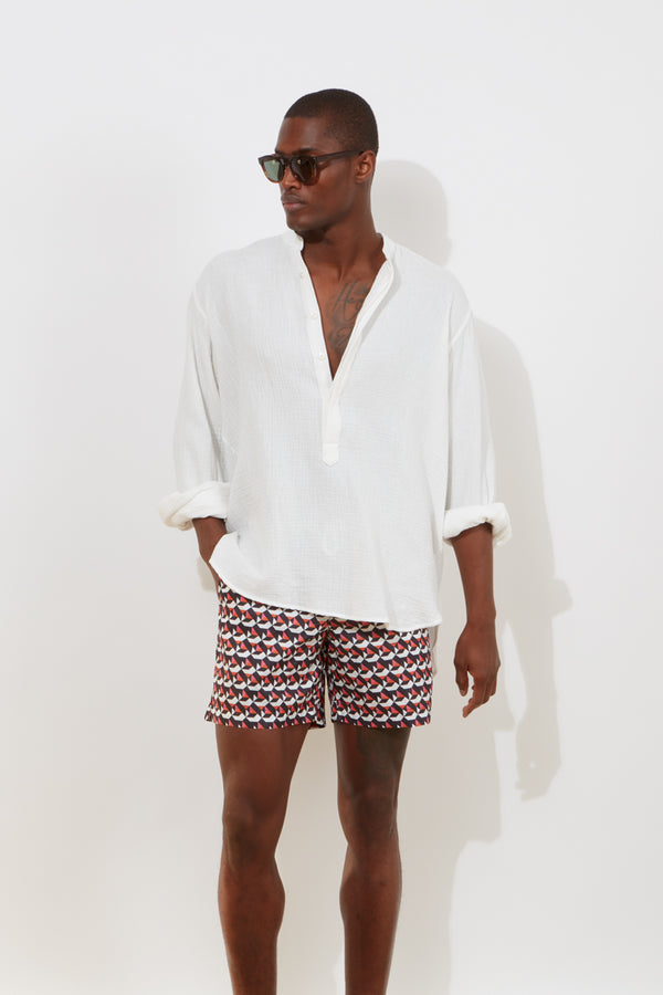 Richard James Swim Shorts – Brown Pink & Tan Geometric