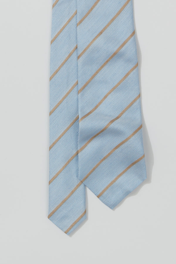 richard james Tie – Sky Blue Silk & Linen Stripe
