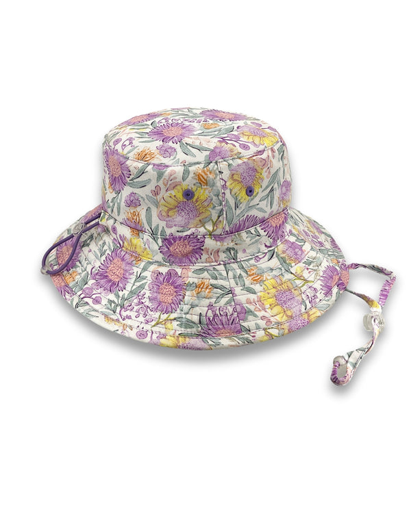 rigon headwear Aster Bucket Cancer Council Lilac Flowers