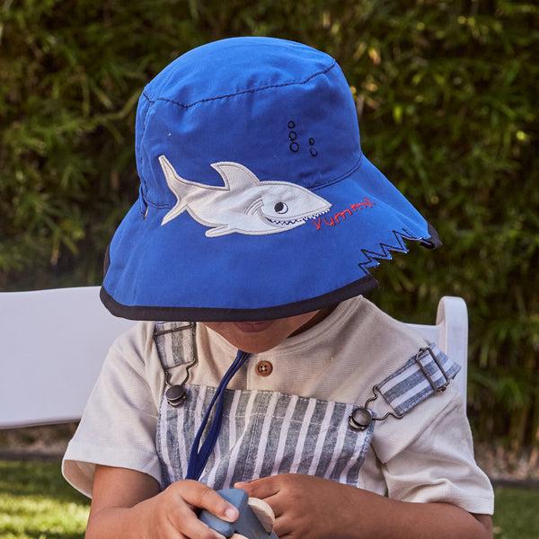 rigon headwear Awesome Wide Brim Bucket Cancer Council Blue Shark