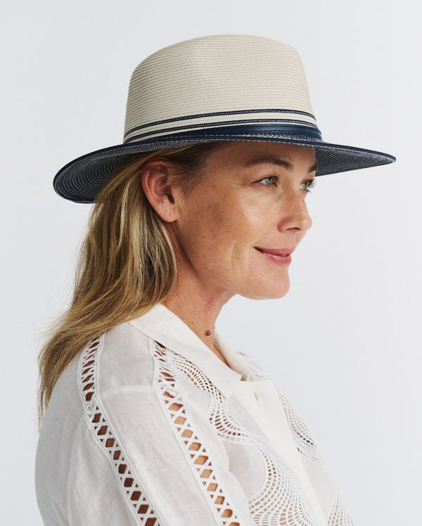 Rigon Headwear Heritage Town & Country Fedora Cancer Council Ivory/Ice Blue