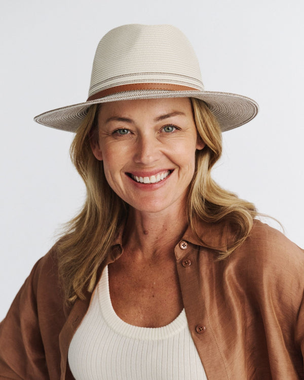 Rigon Headwear Heritage Town & Country Fedora Cancer Council Ivory/Ice Blue