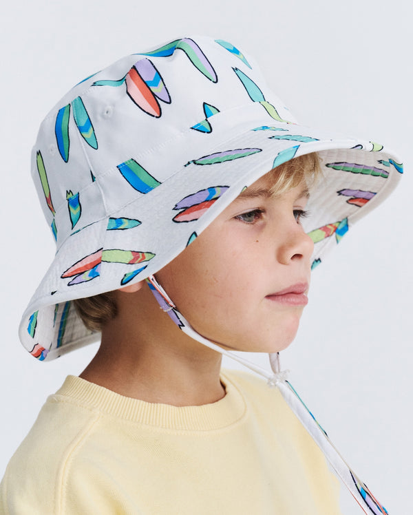 rigon headwear Logan Bucket Cancer Council White Surf