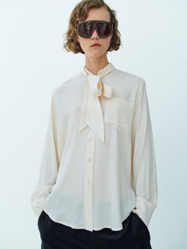 rika studios CAROLINA SILK SHIRT BOW-TIE / CREME