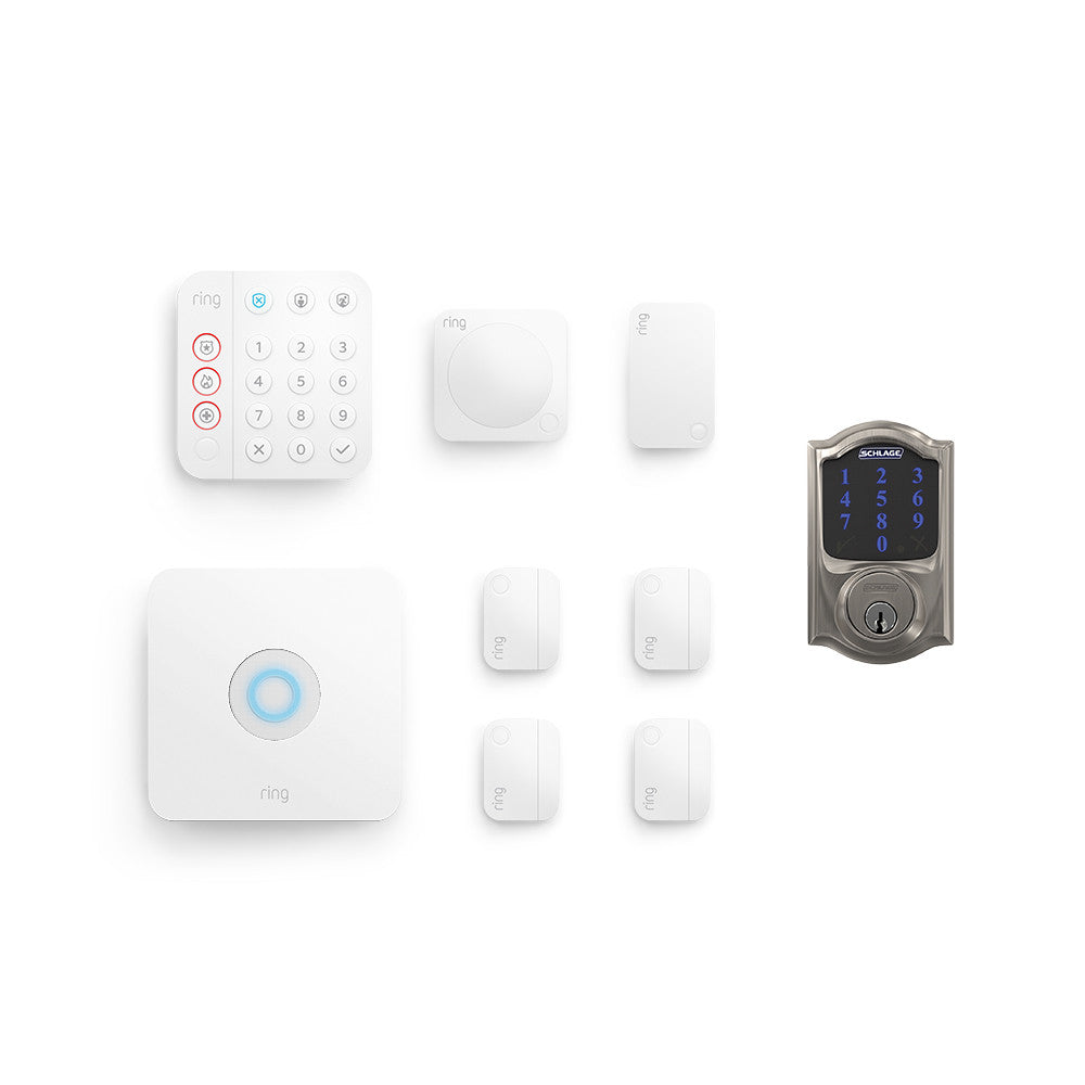 ring 8-Piece Alarm Security Kit + Schlage Connect Smart Deadbolt 2nd Generation