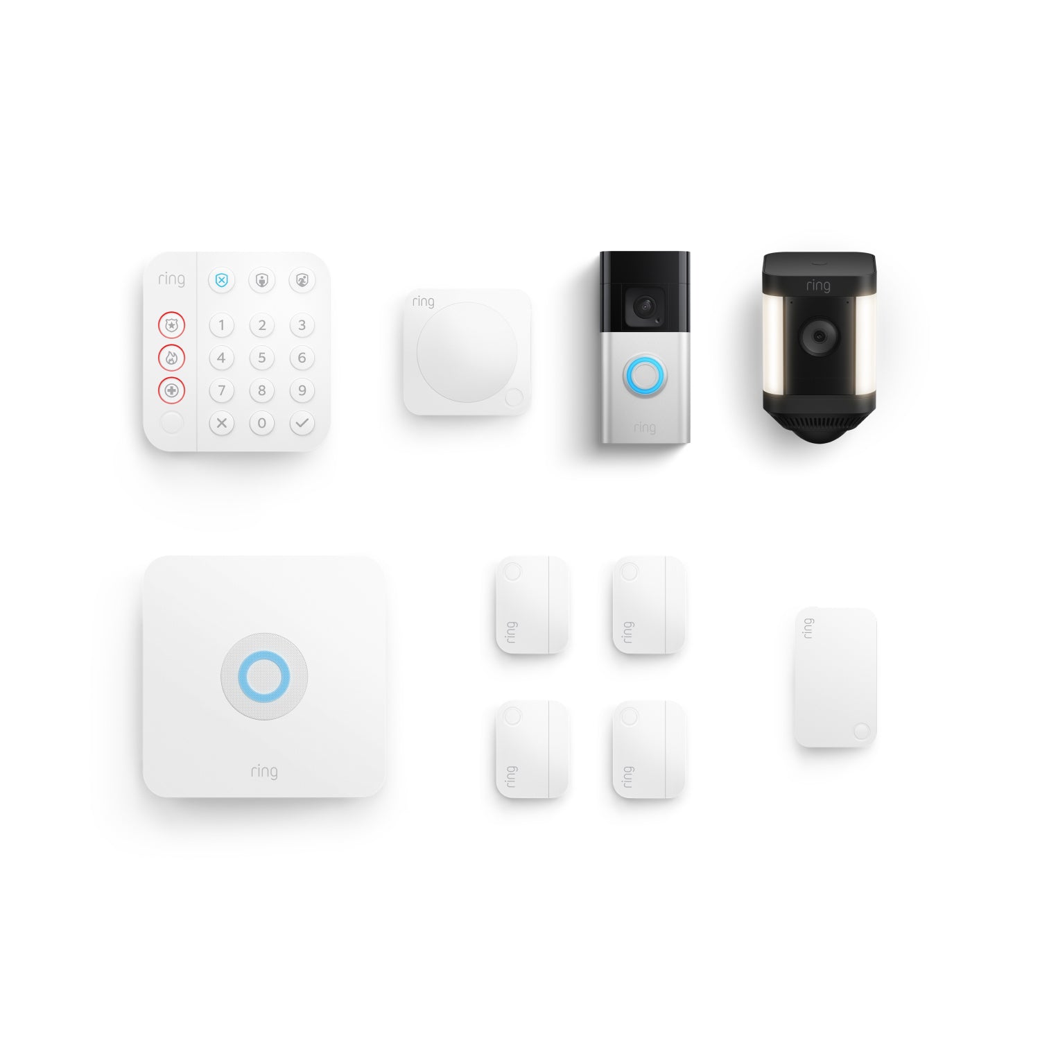 Ring Whole Home Enhanced Kit Battery Doorbell Plus + Spotlight Cam Plus Battery + Alarm Security Kit 8-Piece