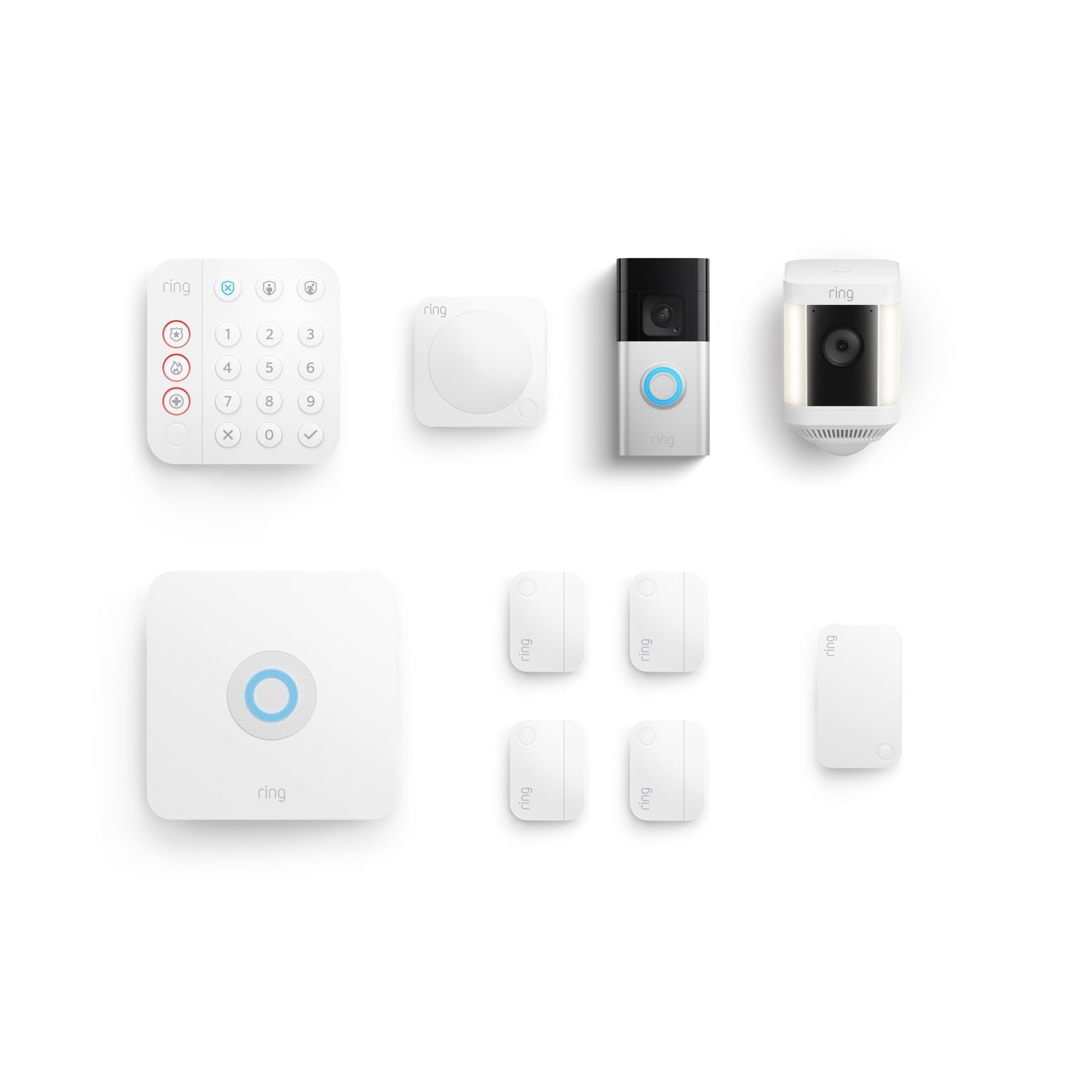ring Whole Home Enhanced Kit Battery Doorbell Plus + Spotlight Cam Plus Battery + Alarm Security Kit 8-Piece