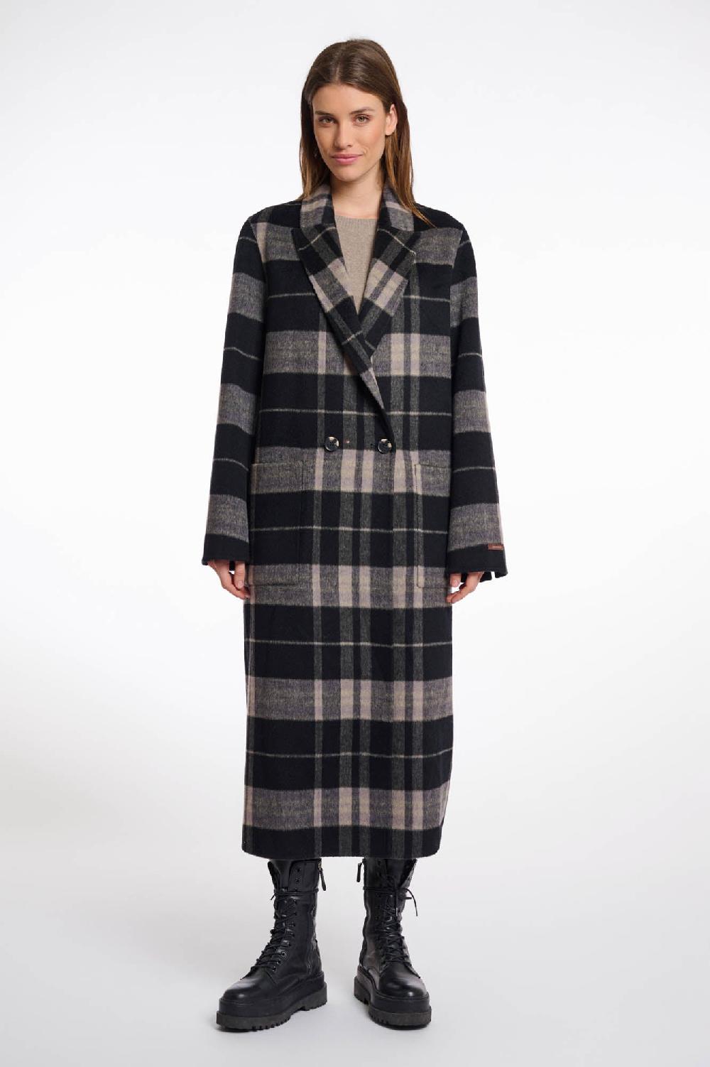 rino & pelle Adria reversible coat Night grey check and black
