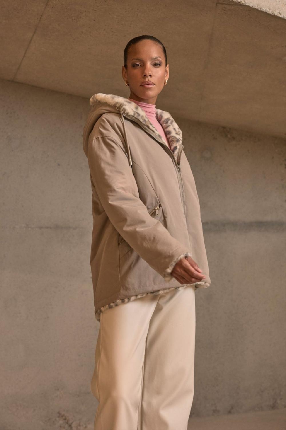 rino & pelle Ines reversible jacket Light pebble and leopard