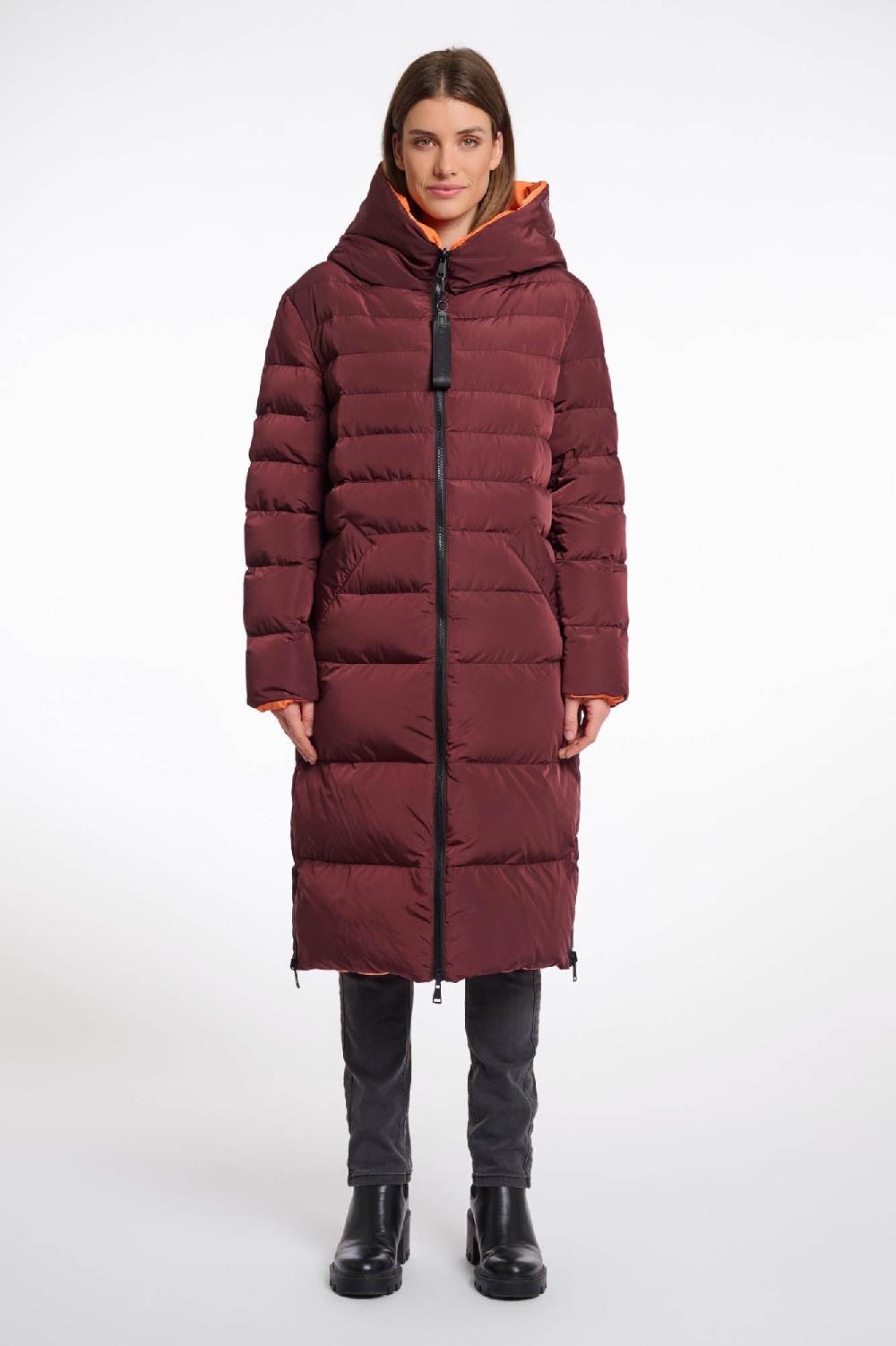 rino & pelle Keila reversible coat Chocolate bean and orange