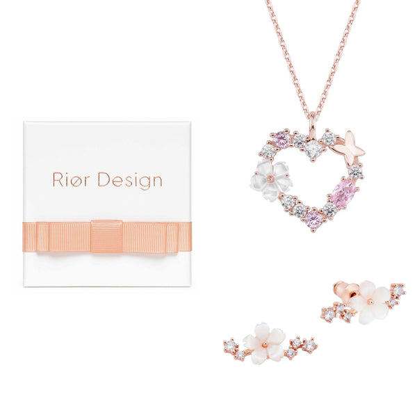 rior design Heart Necklace Sparkle Earrings Bundle