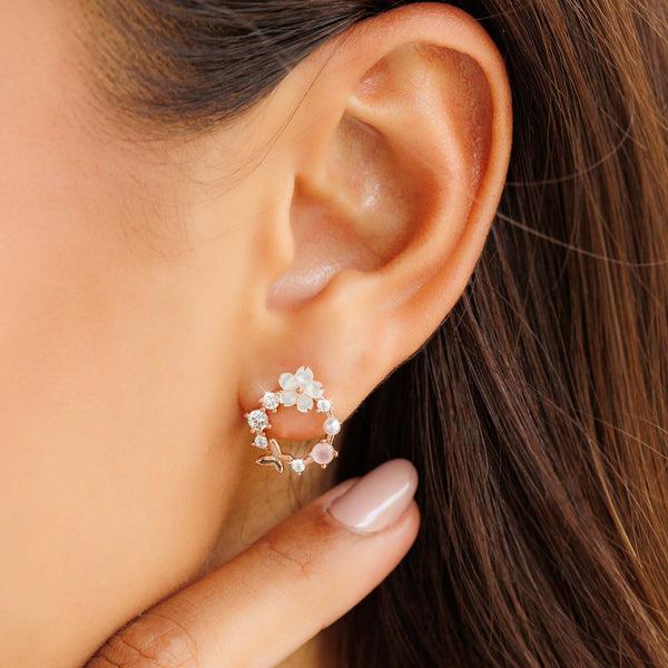 Rior Design White Spring Flower Earrings Rose Gold