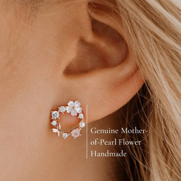 Rior Design White Spring Flower Earrings Rose Gold