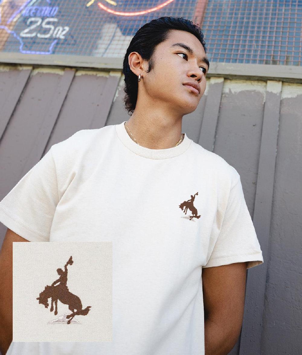 riot society Bucking Bronco Cowboy Embroidered Mens T-Shirt