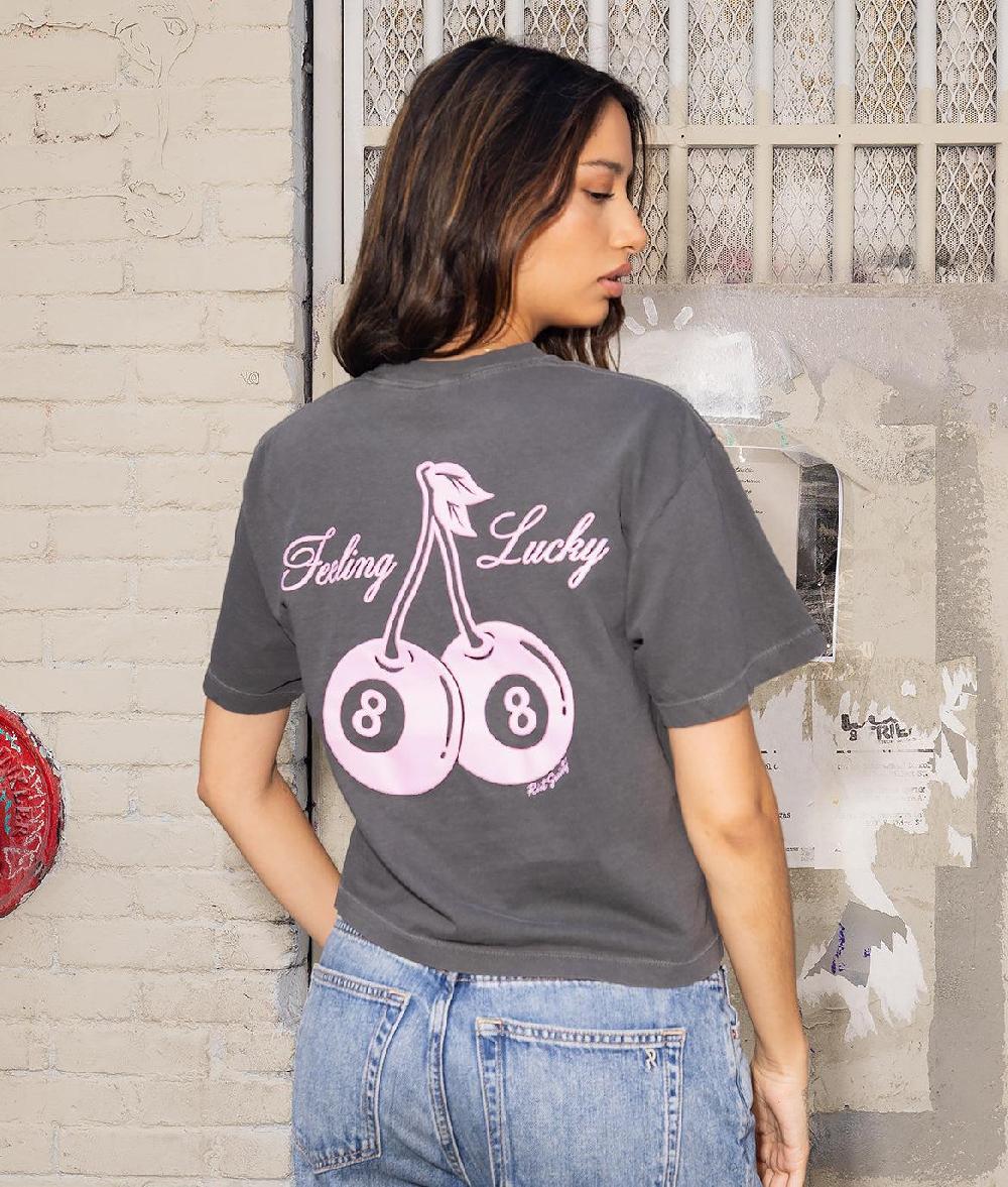 Riot Society Cherries 8 Ball Feeling Lucky Puff Crop Tee