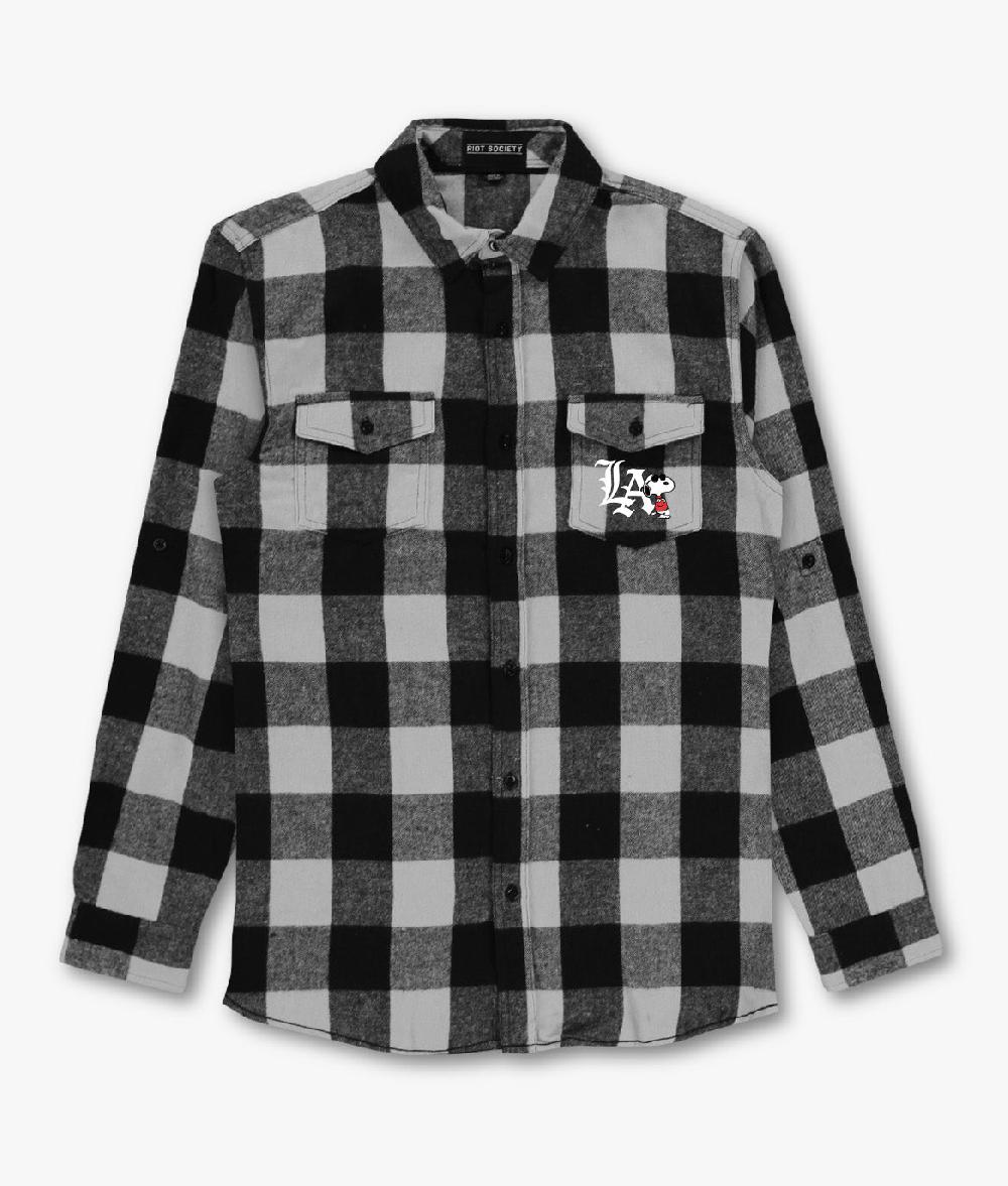 Riot Society Peanuts Snoopy LA Chill Embroidered Mens Flannel Shirt
